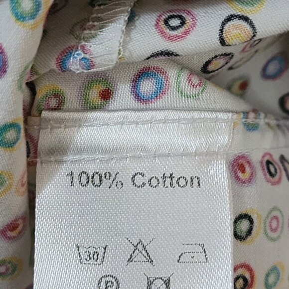 7 Downie St. Colorful Polkadot Cotton Contrast Flip Cuff Button Front Shirt - Picture 7 of 7